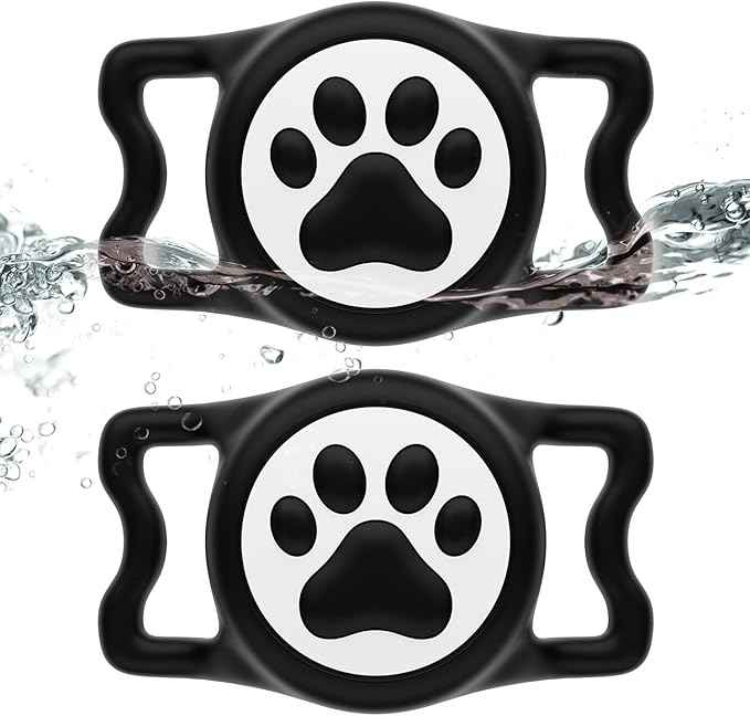 for Airtag Dog Collar Holder, Dog Airtag Holder Waterproof, Lightweight & Soft Silicone Air Tag Case for Pet Collars, Works with Multiple Tracker Tag Products (Black+Black, 2 Pack)