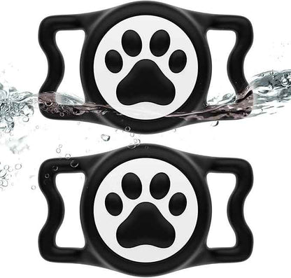 for Airtag Dog Collar Holder, Dog Airtag Holder Waterproof, Lightweight & Soft Silicone Air Tag Case for Pet Collars, Works with Multiple Tracker Tag Products (Black+Black, 2 Pack)