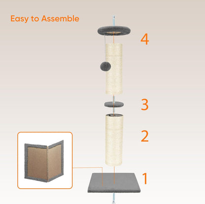 PAWSCRAT Cat Scratching Post 32" Tall, Large Diameter Natural Sisal Cat Scratch Post with Dangling Ball, Scratch-Resistant and Durable for Indoor Cats, Protect Your Furniture, LightGrey