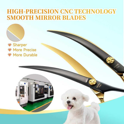 45°Super Curved Dog Grooming Scissors 440C Stainless Steel CNC 7.5'' Big Arc Curved Dog Shears Sharp and Durable for Professional Groomers