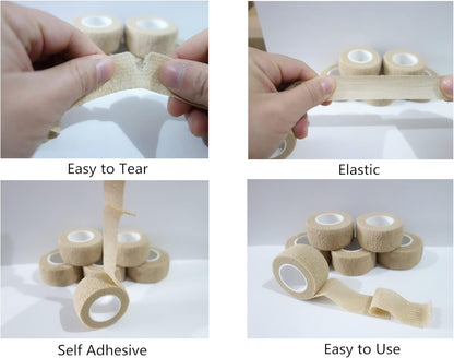 6 Pack 1" x 5 Yards Self Adhesive Bandage Wrap Breathable Cohesive Vet Wrap for Pets, Elastic Self-Adherent Tape for Sports, Wrist, Ankle (Skin Color)