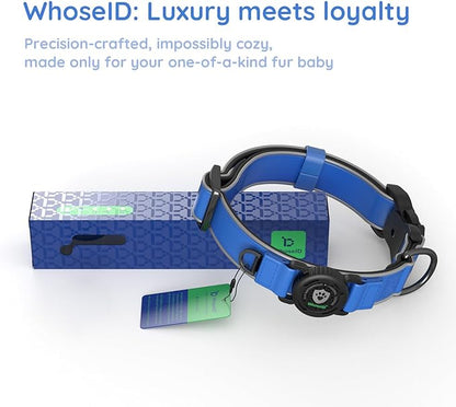 WhoseID Premium Leather Dog Collar for Large Dogs - IPX8 Waterproof AirTag Dog Collar | Magnetic Buckle Heavy Duty Collar | 450LB Escape-Proof | Reflective Dog Collar with AirTag Holder