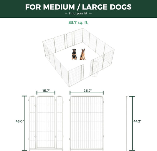 FXW Homeplus Unleashed Indoor Dog Playpen - Stress-Free and Safe Play, Heavy Duty 45 Inch 16 Wire Panels Dog Pen for Large Dogs, White│Patented