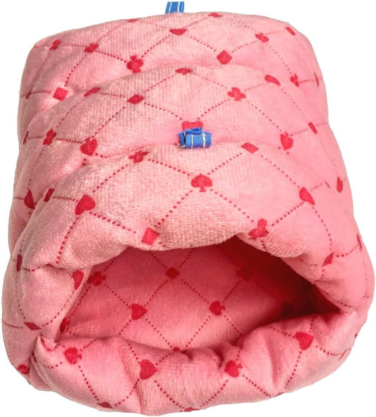 WowowMeow Small Animals Warm Hanging Cage Cave Bed for Hamsters, Guinea-Pigs, Rats, Rabbit and Chinchillas (L, Poker-Pink)
