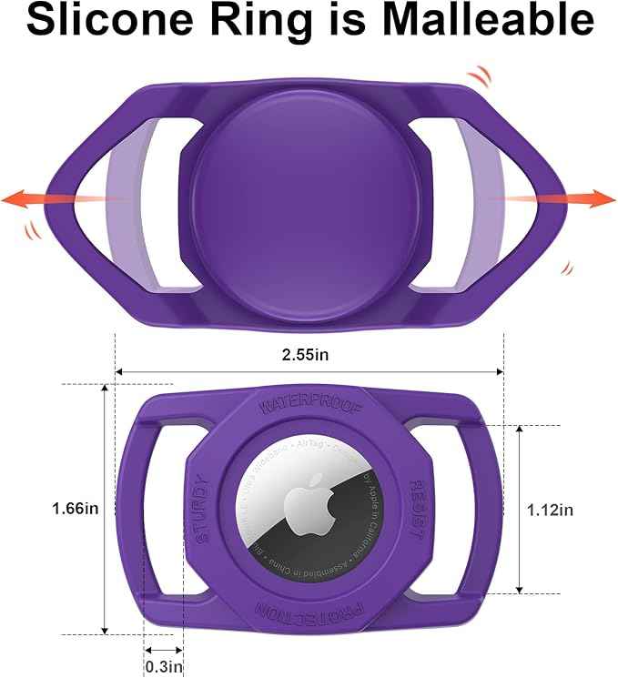 SANKALA Airtag Dog Collar Holder, [1 Pack] Waterproof Airtag Case for Dog Collar, TPU & Silicone Full Body Covered Apple Air Tag Collar Holder Protective Airtag Case for Pet Collar, Dark Purple