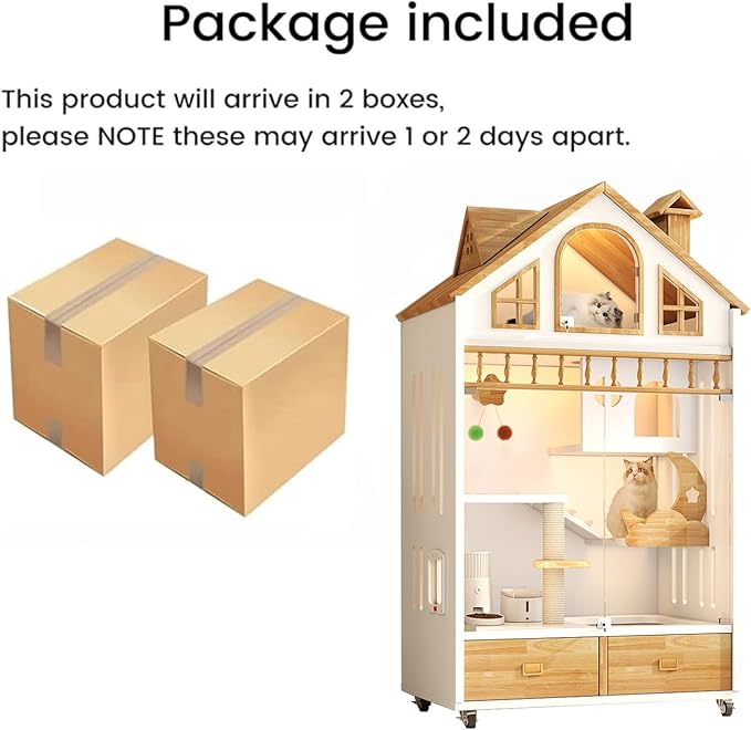 Enclosed Cat Condo, Large Wooden Cats House Indoor Cage Cat Enclosure on Wheels, Multi-Feature Enclosed Condo with Litter Box Drawer for Indoor Cats,63" X 35" X 24" (White, 63" X 35" X 24")