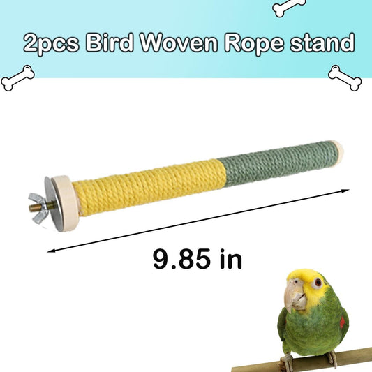 2pc Bird Perch Woven Rope Wooden Stand, Colored Solid Hemp Rope Bird Perches for Cage(9.85IN)