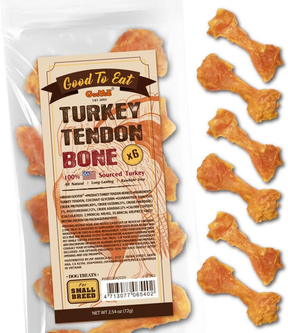 Gootoe Turkey Tendons for Dogs –All-Natural, Hypoallergenic Dog Treats, Rawhide Alternative, Long Lasting Puppy Chews, Healthy Dog Treats for Small Breeds, Bone (S), 6 Count Pack