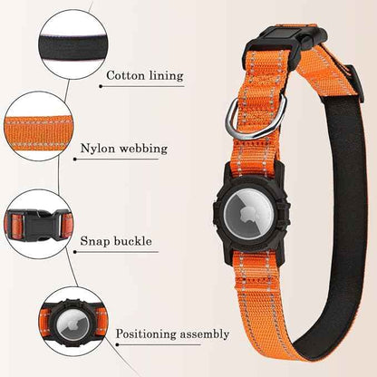 Airtag Dog Collar with Waterproof Air Tag Holder, Integrated Reflective Pet Collar with Soft Padding, Adjustable Nylon Collar for Small Medium Large Dogs, Orange, XS (9.5"-11.8")