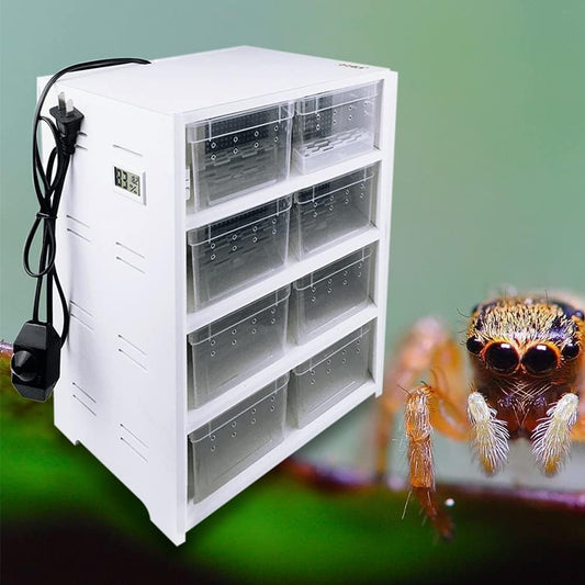 8-Grid Acrylic Pet Breeding Box,Large Reptile Enclosure with Hygrometer&Heating Pad,Lizard Spider Snake Tortoise Cage Pet Snake Terrarium Tank Multipurpose Multipurpose Feeding Box,White.