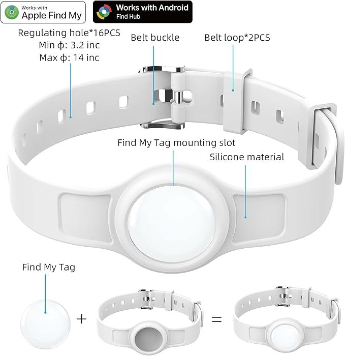 Silicone Dog Tracker Collar, Waterproof Bluetooth Pet Finder Works with Apple Find My & Google, Adjustable Collar for Small Dogs, Puppies & Cats, Fits 3.2”-14” Neck