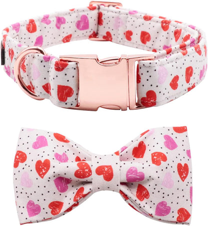 Lionet Paws Valentines Day Dog Collar with Bowtie, Dog Bowtie Collar with Metal Buckle for Dogs and Cats, Adjustable Comfortable Dog Collar Girl Boy Gift, XS, Neck 8-12 in