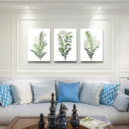 3 Pieces Framed Wall Art for Living Room Bathroom Wall Decorations Kitchen Wall decor Canvas Print decor modern Simple Bedroom Home Decoration Green leaves Poster wall paintings