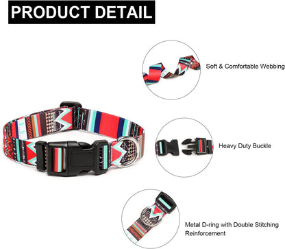 Mercano Adjustable Dog Collar - Special Design Patterns, Soft Nylon Comfortable Durable Pet Collar for Small Medium Large Dogs (S, Tribal Red)