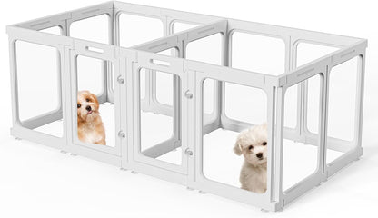 Clear Acrylic Dog Playpen with Door, for Puppy Cat Rabbit Transparent Pet Pen, Dog Playpen Indoor, Dog Fence, Easy Assemble & Cleaning Dog Pen for Small & Medium Dogs (23.6“ Height, 14PCS)