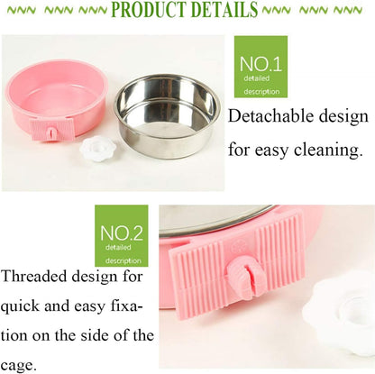 kathson Crate Dog Bowl, Removable Stainless Steel Hanging Pet Cage Bowl Food & Water Feeder Coop Cup for Cat, Puppy, Birds, Rats, Guinea Pigs 6pcs Large(2×Blue,2×Green,2×Pink)