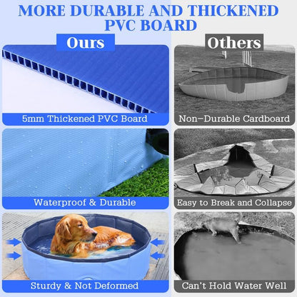 Foldable Dog Bath Swimming Pool Plastic Kiddie Pool Professional Tub Collapsible Grooming Bathtub for Pets Kids Baby and Toddler, 71 x 12 Inches Blue