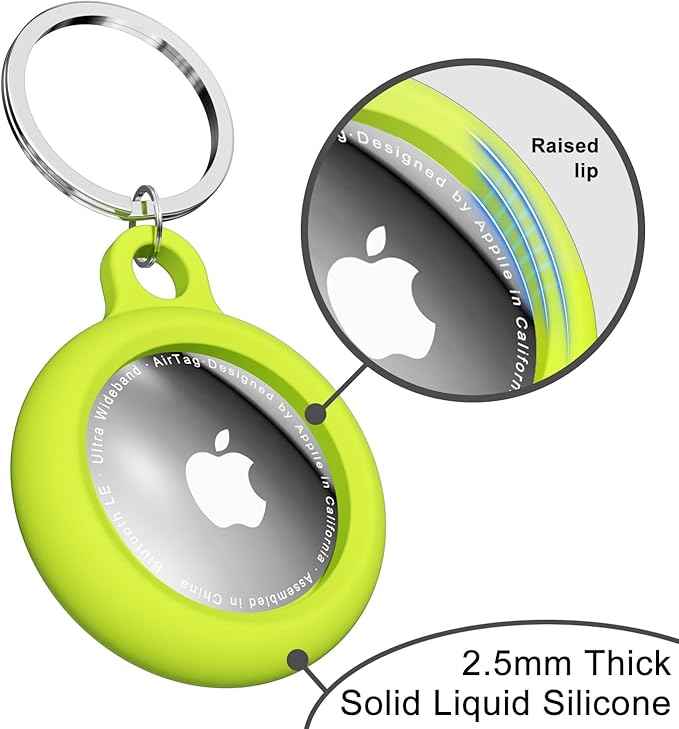 oakxco for Airtag Keychain Silicone Neon Green, Airtag Holder with Key Ring, Air Tag Cover Cute Accessories for Kids, Luggage, Car Dog Collar, Car, Compatible with Apple Airtag Case Waterproof, Lime