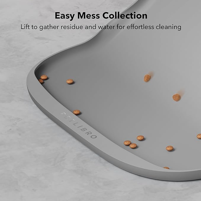 PETLIBRO Dog Food Mat, Waterproof, Safety Silicone Cat Food Mat, Raised Edge Spill Protection Floor, Cove Feeding Mat for Dockstream Cat Water Fountain PLWF105, 17.7"x12", Grey