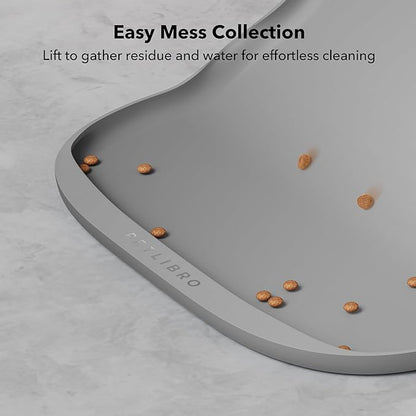 PETLIBRO Dog Food Mat, Waterproof, Safety Silicone Cat Food Mat, Raised Edge Spill Protection Floor, Cove Feeding Mat for Dockstream Cat Water Fountain PLWF105, 17.7"x12", Grey