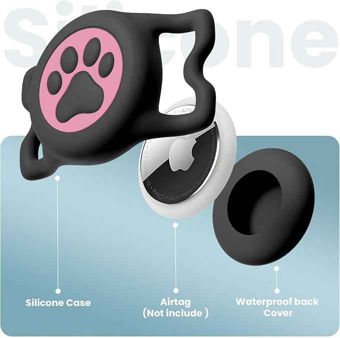 2 Pack Waterproof Airtag Dog Collar Holder for Apple Air Tag, Silicone Dog Airtag Holder for Dogs & Cat Collars(Blue/Pink)