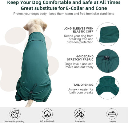 Dog Pyjamas PJS Sweater Clothes and Home Clothing Suitable for Medium to Large Breeds of Dogs, Dog Neutering Suits, Extra-Large Stretch Fabric, Four-Legged Clothes(Thin Dark Green, 3XL)