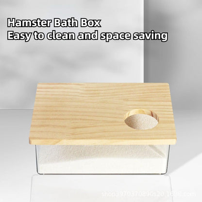 Hamster Sand Bath Box Container, Small Pet Sandbox Lid Design Wooden Sandbox Dust Bath, Transparent Bathroom & Digging Box Acrylic Syrian Hamster Litter Box Animal Accessories (D Small)