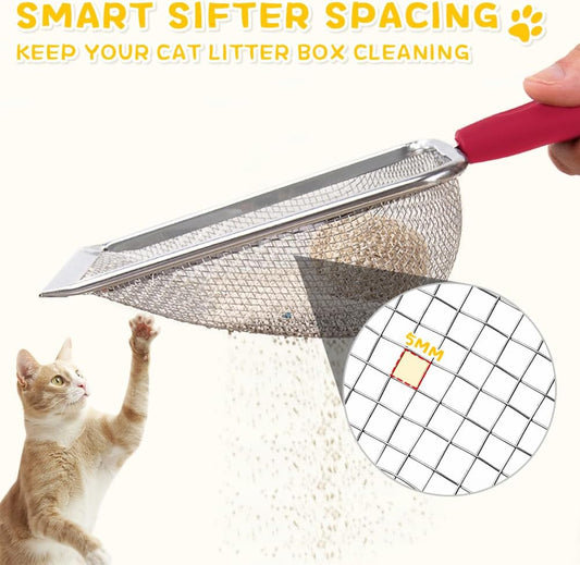 Cat Litter Scoop,Sturdy Litter Cleaner Corner Shovel,Stainless Steel Mesh Litter Shovel,Easy to Clean Reptile Terrarium Sand Waste,Beach Shovel(Red)