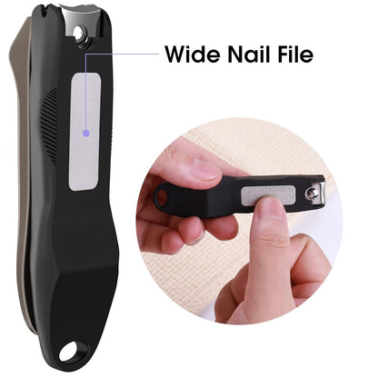 GLAMFIELDS Nail Clipper with Catcher, No Splash Fingernail Toenail Clipper Stainless Steel Nail Cutter Nail Trimmer, Good Gift for Men and Women MF-Large/Small （2Pack)