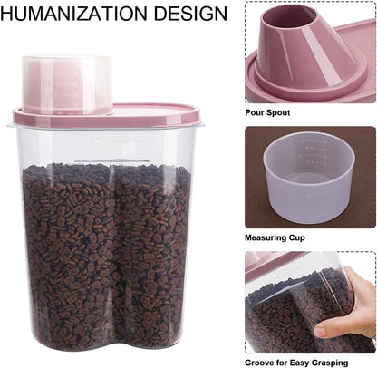 GreenJoy 2 Pack 2lb/2.5L Pet Food Storage Container with Measuring Cup, Can Covers and Bowl for Small Dog, Cat, Waterproof-BPA Free (Blue and Pink)