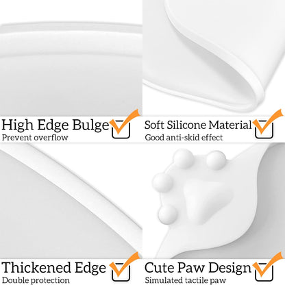 KPWACD Pet Placemat for Dog and Cat, Waterproof Silicone Dogs Feeding Bowl Mat Prevent Food and Water Overflow, High-Lips Puppy Dish Mats Suitable for Small Medium Big Pets, White, 24" * 16"