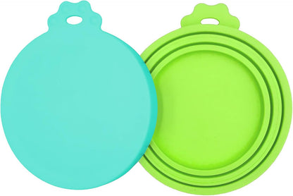 2 Pack Pet Food Cans Lids, Silicone Food Can Covers for Dog and Cat, BPA Free/Food Safe/Universal, One Fit Most Standard Size Food Can Top Teal/Green