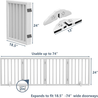 Wooden Dog Gate Freestanding Foldable Pet Gate 4 Panel Fully Assembled Dog Gates for Doorways House Stairs
