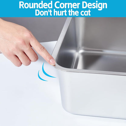 Stainless Steel Litter Box 2 Pack,Metal Litter Box for Cat Easy to Clean,Medium Cat LitterBox for Cats/Kitty/Rabbit,Metal Cat Toilet for Kitten,Non Stick, No Smell,17.7" L x 13.8" W x 6" H