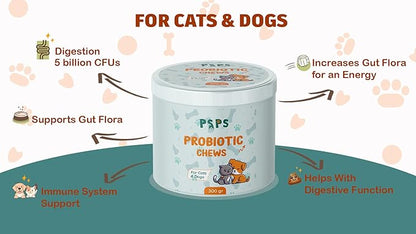 Probiotics for Dogs & Cats - Dog Probiotic Chews for Gut Health, Digestive Support, Reduces Diarrhea&Gas, Seassonal Allergies, Bad Breath & Boosts Immunity - 120 Soft Chews