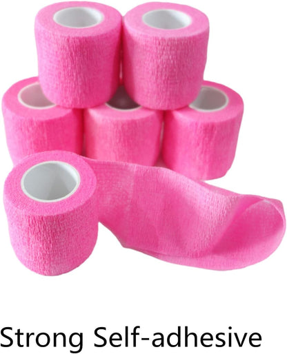 6 Pack 2" x 5 Yards Self Adhesive Bandage Wrap Breathable Cohesive Vet Wrap for Pets, Elastic Self-Adherent Tape for Sports, Wrist, Ankle (Pink)