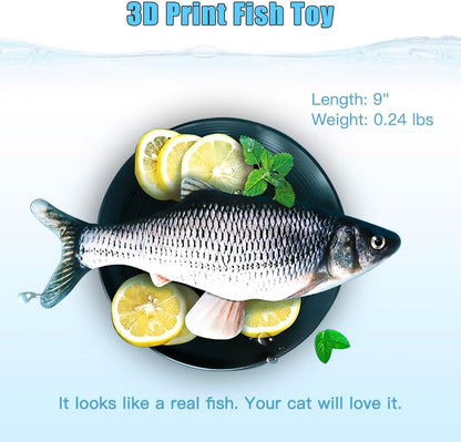 TOOGE 2 Pack 9" Floppy Fish Cat Toys with SilverVine and Catnip for Indoor Cats for Small Dogs Interactive Automatic Flopping Kicker Toys for Cats Puppy (Red Carp + Carp)