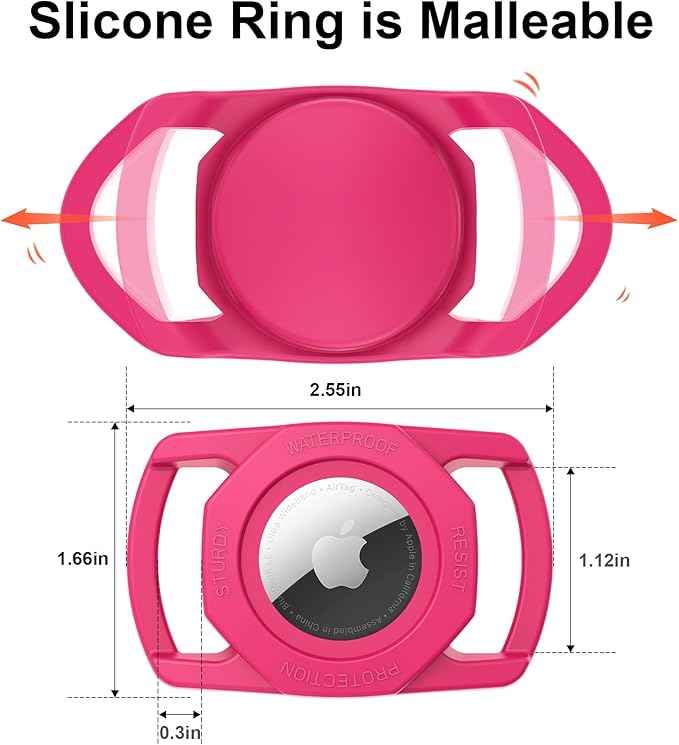 SANKALA Waterproof Airtag Case, [1 Pack] Airtag Dog Collar Holder, TPU & Silicone Full Body Covered Anti-Lost Apple Air Tag Holder Protective Case, Rose Red