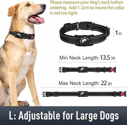 AirTag Dog Collar with AirTag Holder Compatible for Air Tag, Reflective Soft Padded, Safety Locking Buckle, Adjustable Nylon for Small Medium Large Dogs (Black,L)