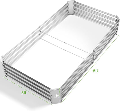 Land Guard 6×3×1ft Galvanized Metal Raised Garden Bed, Metal Planter Kit Box Outdoor for Deep-Rooted Vegetables, Flowers, Green and Herbs……