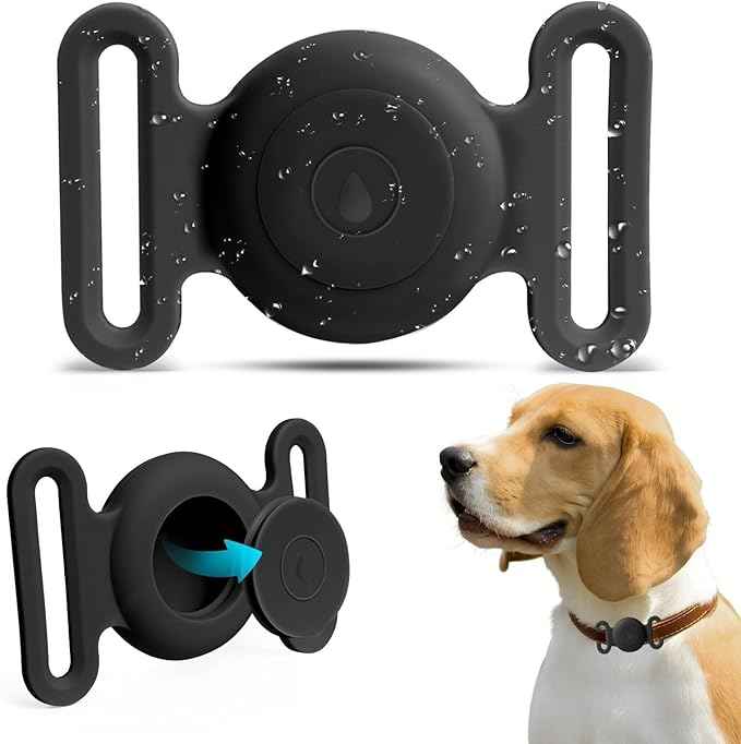 Dog Safety Pendant, Collar Holder for AirTag 2nd & 1st Gen, Pet Tracker Accessory for Dog GPS Tracking, Durable Silicone, Waterproof & Shock-Resistant, Anti-Scratch Anti-Loss (Black, Large)