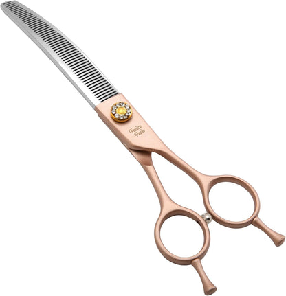 Fenice Peak Professional Curved Thinner Dog Grooming Scissors 7.0'' Rose Gold Thinning Shears Extremely Sharp Blades 440C Stainless Steel Thinning Shears Durable Smooth Fine Cut for Dogs and Cats.