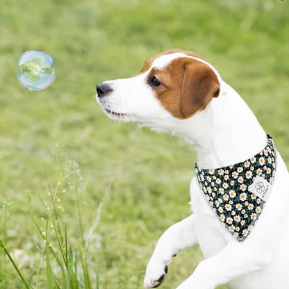 E-Clover Dog Bandanas & Matching Scrunchie Set Girl Dog Scarf Bibs with Bow Scrunchie for Small Dogs Puppy Pet Owner Gifts Flower Black