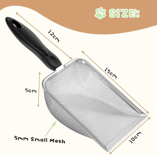 Cat Litter Scoop,Sturdy Litter Cleaner Corner Shovel,Stainless Steel Mesh Litter Shovel,Easy to Clean Reptile Terrarium Sand Waste,Beach Shovel(Black)