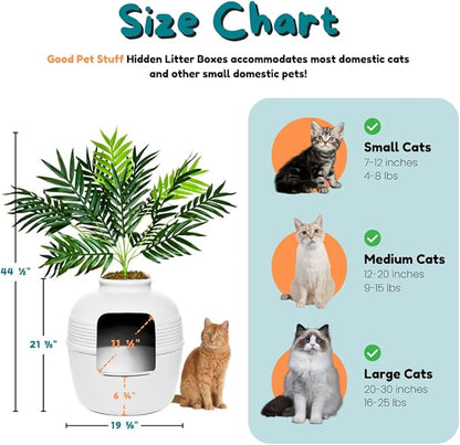 Good Pet Stuff Hidden Litter Box Planter, Decorative Cat Litter Enclosure with Carbon Filter, Artificial Plant, Easy Clean, Removable Liner, Round Style, Essentials Kit, Classic White