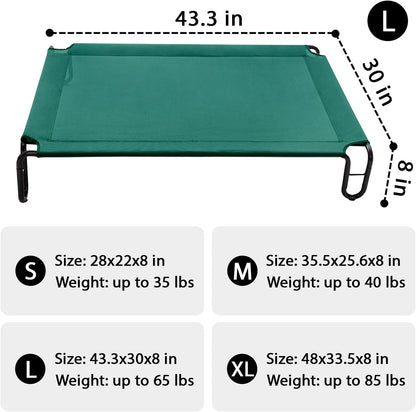 pettycare Elevated Outdoor Dog Bed - Raised Cots Bed for Large Dogs, Waterproof Pet Hammock Easy to Assemble, Cooling Frame Cot with Breathable Teslin Mesh, Durable, Non Slip, Up to 65 lbs,Green