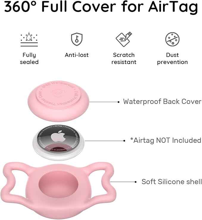 for Airtag Dog Collar Holder, Dog Airtag Holder Waterproof, Lightweight & Soft Silicone Air Tag Case for Pet Collars, Works with Multiple Tracker Tag Products (Pink+Blue, 2 Pack)