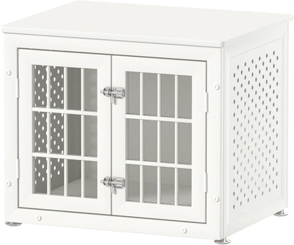 26" Heavy Duty Dog Crate Furniture for Small Dogs, Metal Kennel for High Anxiety Dogs, Chew Proof Pet Cage Indoor, Decorative Dog Kennel End Table, White