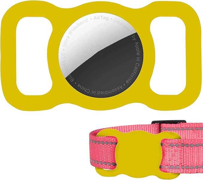 Protective Air tag Case for Dog Collar, Pet/Dog Collar Holder Case Compatible with Apple Air Tag, Waterproof Air tag Loop for GPS Tracker Lightweight Soft Anti Scratch Anti Lost Yellow