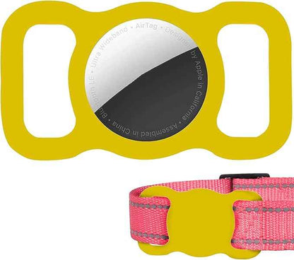 Protective Air tag Case for Dog Collar, Pet/Dog Collar Holder Case Compatible with Apple Air Tag, Waterproof Air tag Loop for GPS Tracker Lightweight Soft Anti Scratch Anti Lost Yellow